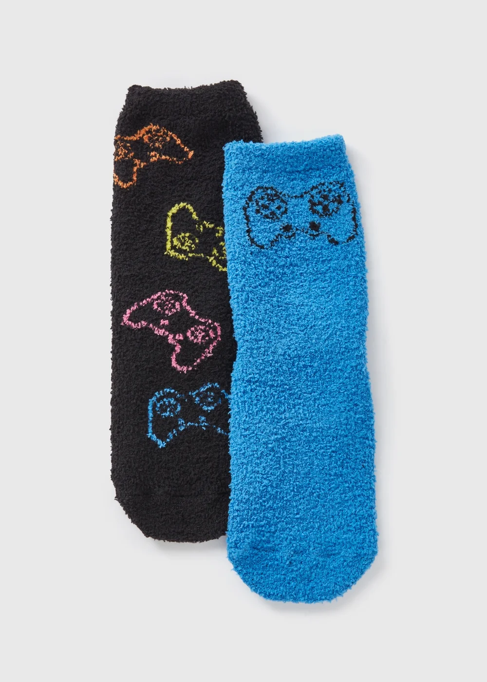 2 Pack Boys Black Gamer Fluffy Socks (Younger 6-Older 6.5) - 4-6.5 Image 1