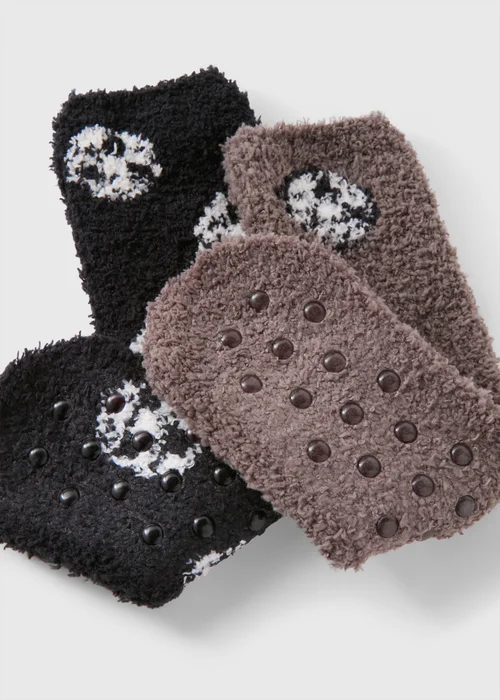 2 Pack Boys Black Football Fluffy Socks (Younger 6-Older 6.5) - 4-6.5 Image 2