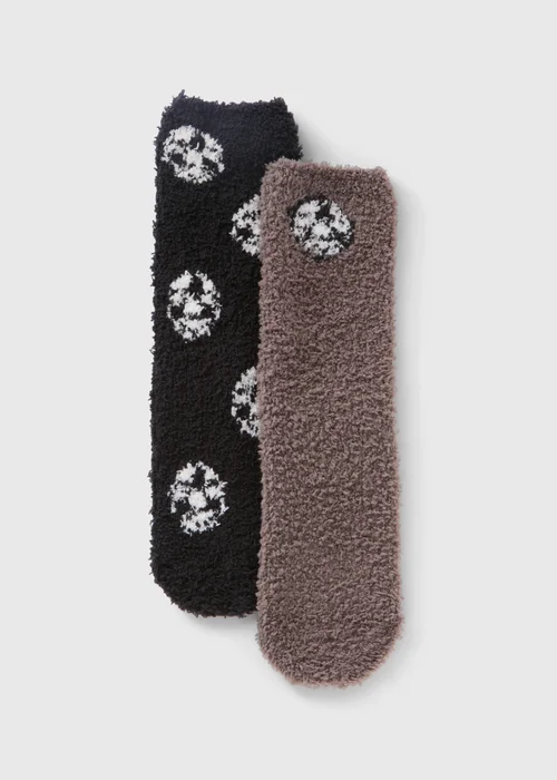 2 Pack Boys Black Football Fluffy Socks (Younger 6-Older 6.5) - 4-6.5 Image 1