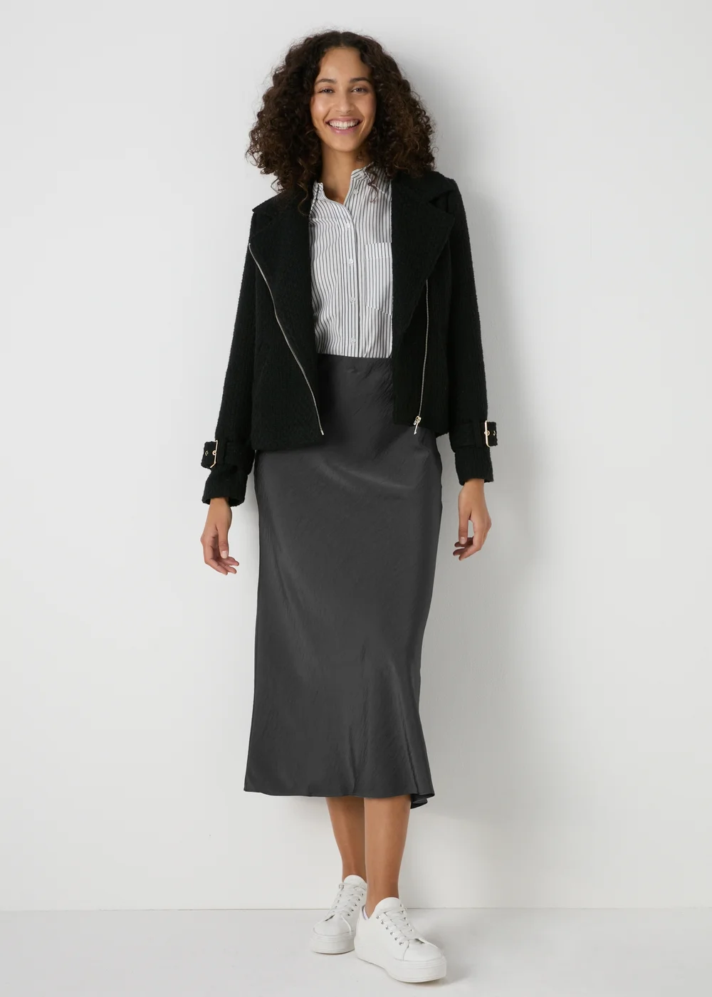 Et Vous Charcoal Satin Midi Skirt - Size 8 Image 1