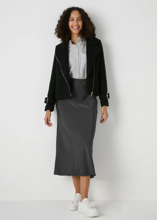 Et Vous Charcoal Satin Midi Skirt - Size 8 Image 1