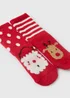 2 Pack Boys Red Christmas Fluffy Socks (Younger 6-Older 6.5) - Sizes 6 - 8.5 Image 2