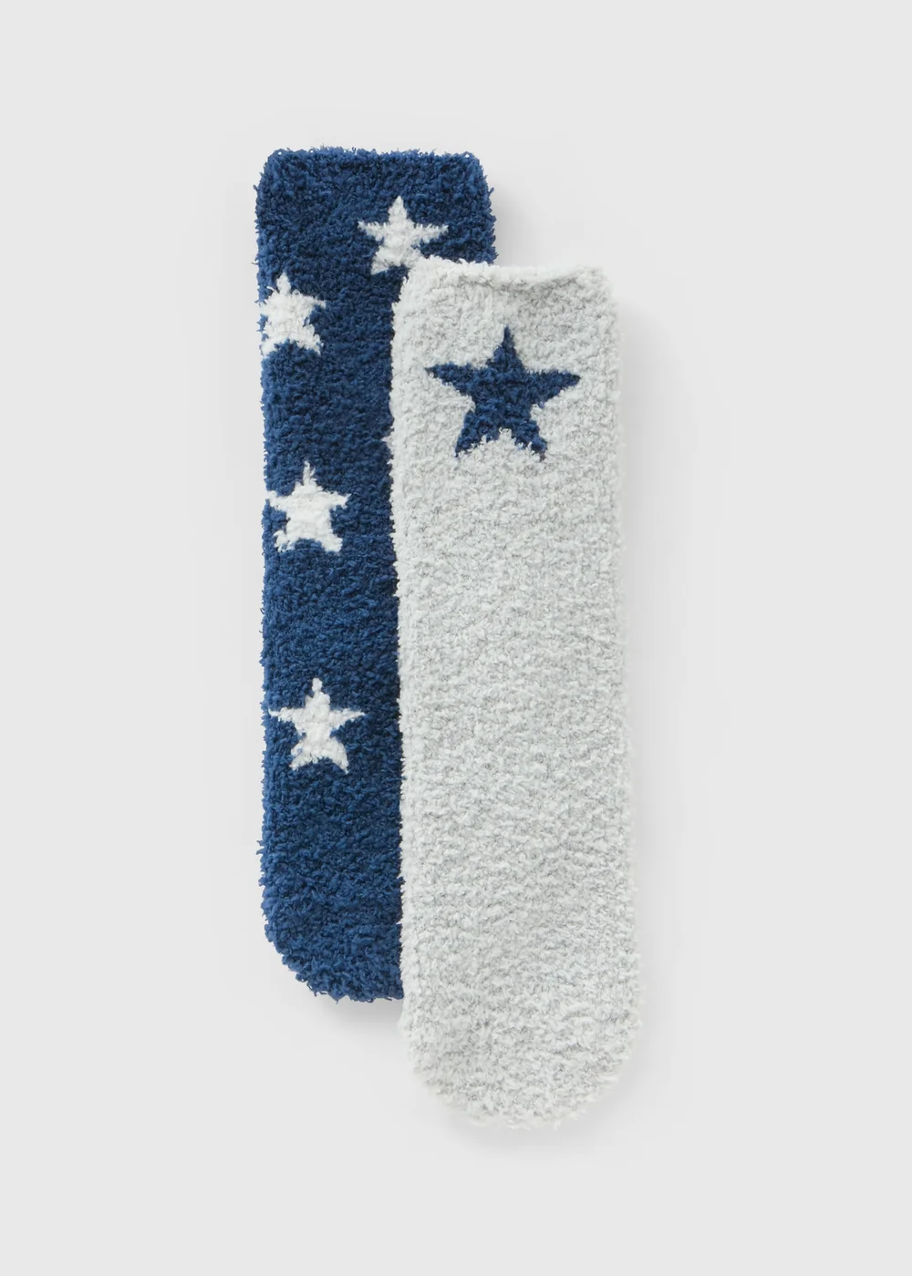 2 Pack Boys Navy Star Fluffy Socks (Younger 6-Older 6.5) - 4-6.5 Image 1