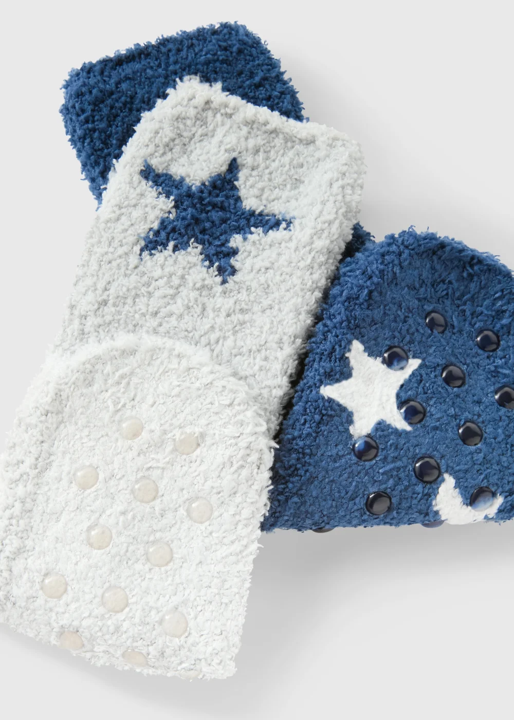 2 Pack Boys Navy Star Fluffy Socks (Younger 6-Older 6.5) - 4-6.5 Image 2