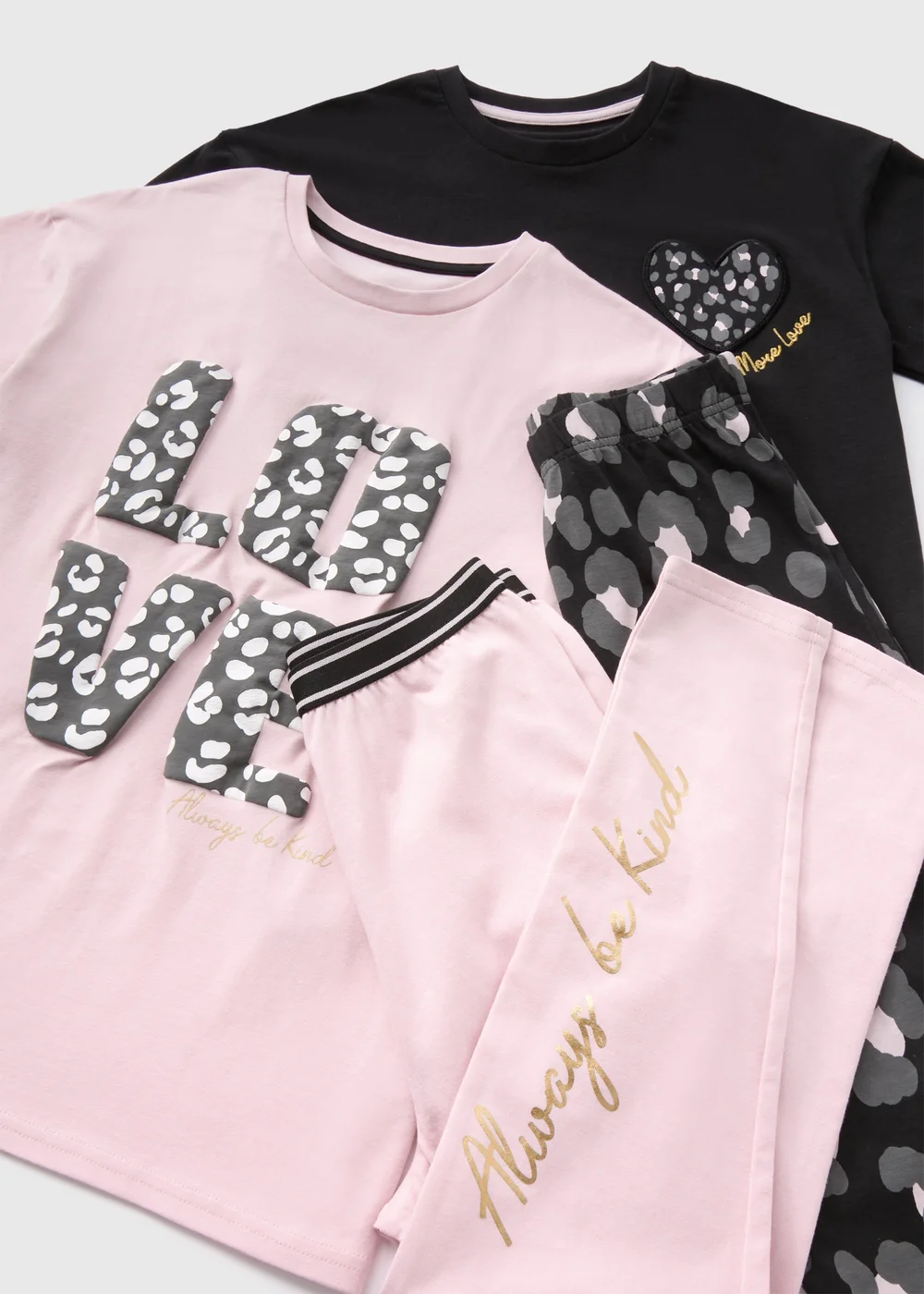 2 Pack Girls Pink Leopard Pyjama Sets (7-13yrs) - Age 7 Years Image 2