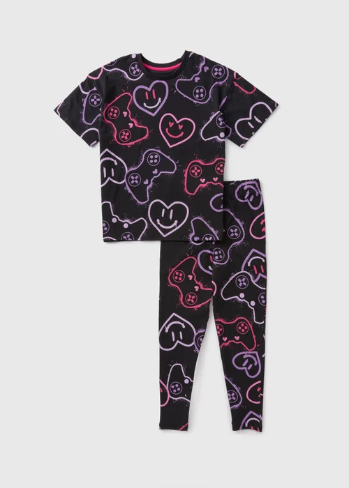 Girls Navy Gamer Pyjama Set (7-13yrs) - Age 7 Years Image 1