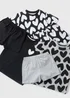 3 Pack Girls Monochrome Heart Top & Shorts Pyjama Set (7-13yrs) - Age 7 Years Image 2