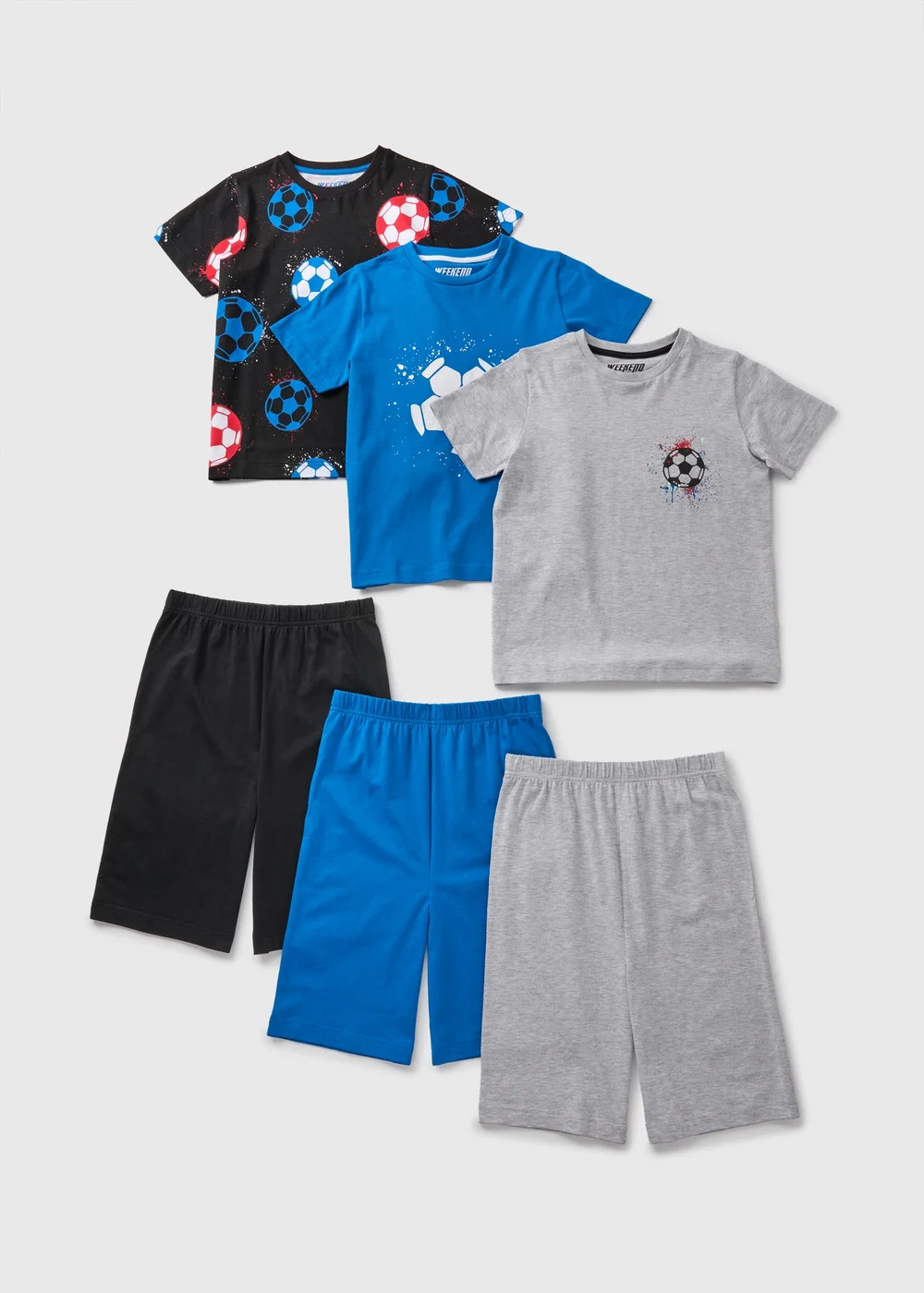 3 Pack Boys Multicolour Football Pyjama Sets (7-13yrs) - Age 7 Years Image 1