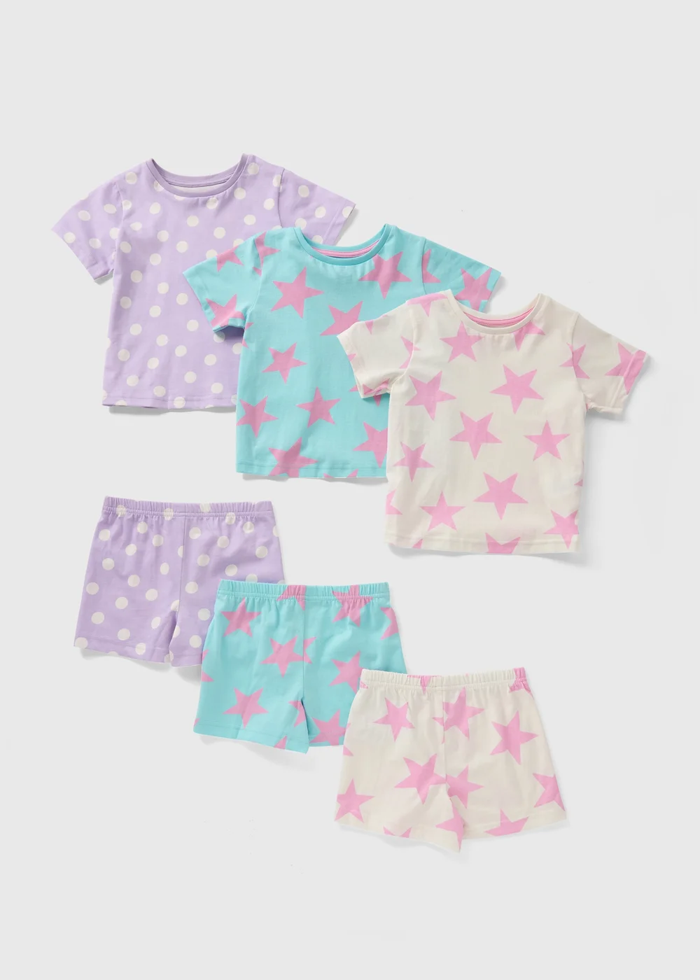 3 Pack Girls Pink Star Top & Shorts Pyjama Set (1-7yrs) - 1 half year to 2 Image 1