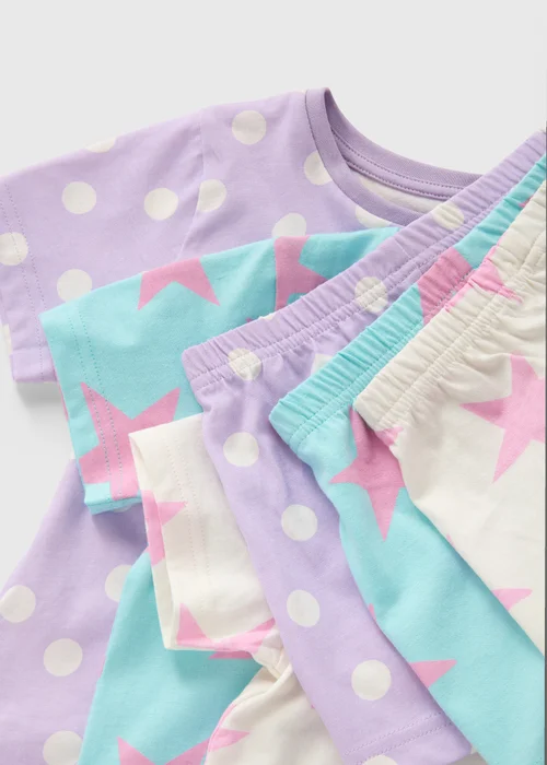 3 Pack Girls Pink Star Top & Shorts Pyjama Set (1-7yrs) - 1 half year to 2 Image 2