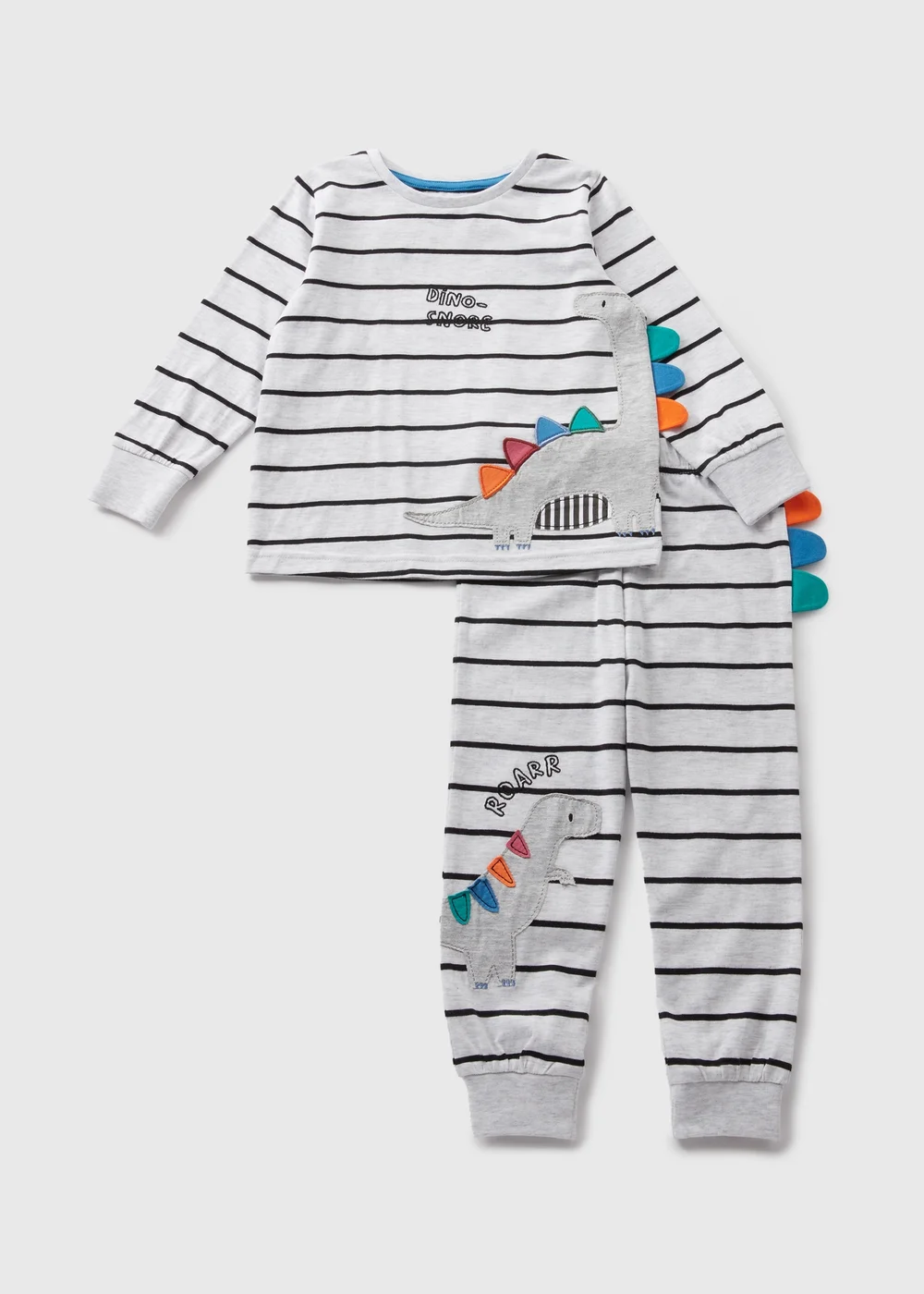 Boys White Dinosaur Stripe Pyjama Set (1-7yrs) - Age 2 - 3 Years Image 1