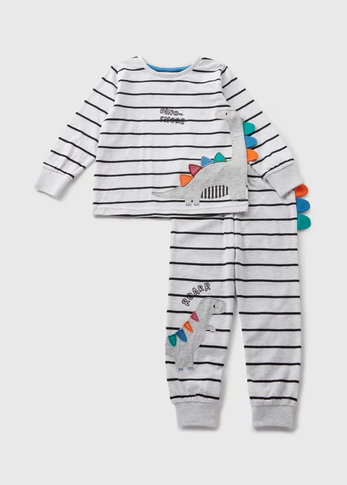 Boys White Dinosaur Stripe Pyjama Set (1-7yrs) - Age 2 - 3 Years Image 1