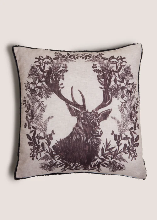 Winter Poem Black Stag Cushion Image 1