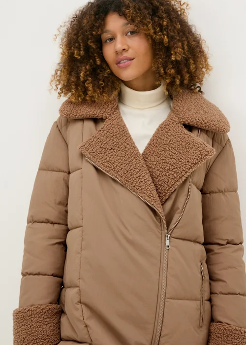 Beige Hybrid Borg Padded Coat - 8 Image 3