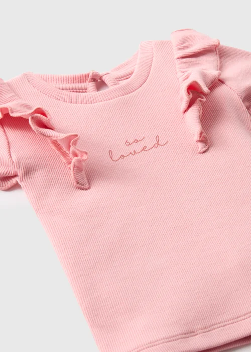 Girls Pink So Loved Frill Top & Leggings Set (Newborn-23mths) - Age 0 - 3 Months Image 2