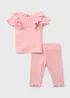 Girls Pink So Loved Frill Top & Leggings Set (Newborn-23mths) - Age 0 - 3 Months Image 1