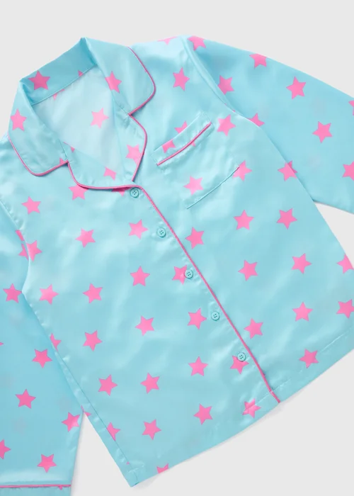 Girls Blue Star Satin Pyjama Set (4-12yrs) - Age 8 Years Image 2