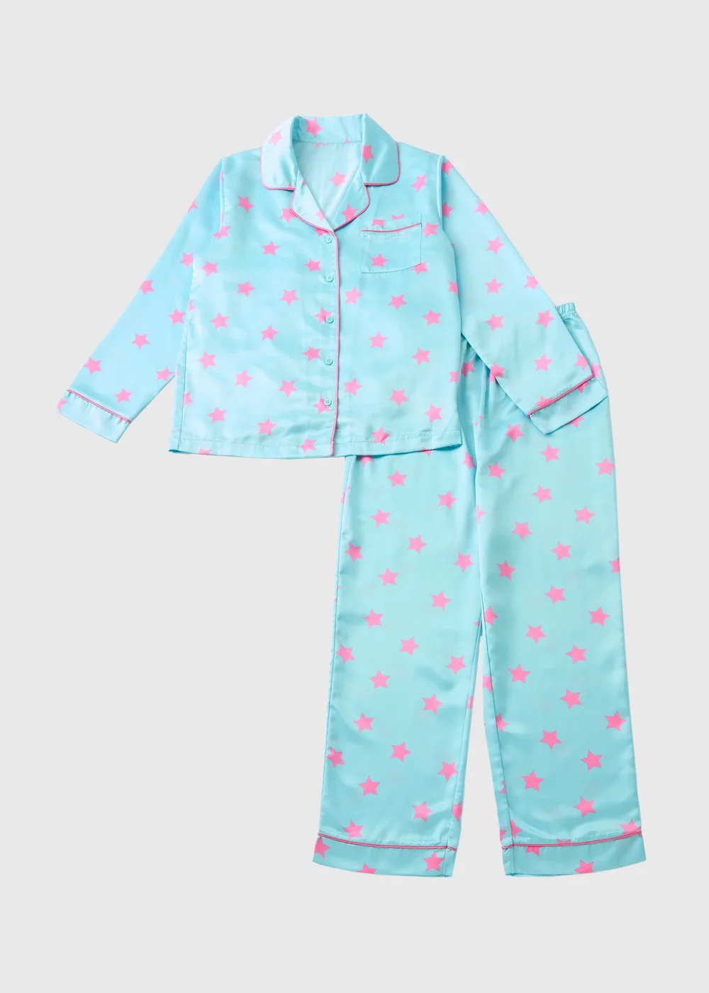 Girls Blue Star Satin Pyjama Set (4-12yrs) - Age 8 Years Image 1
