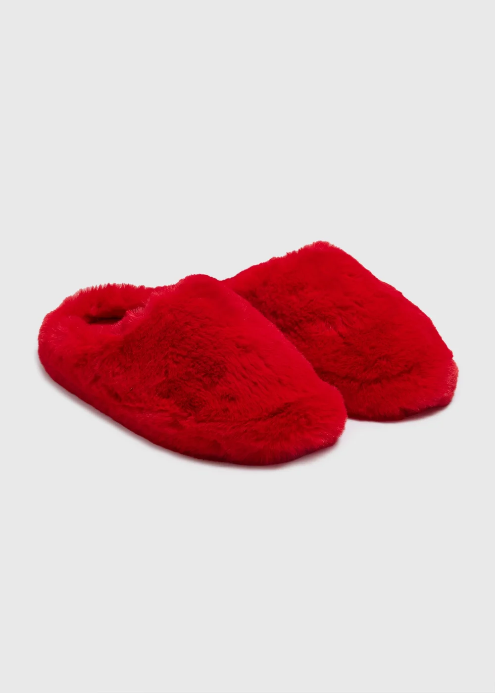 Red Faux Fur Mule Slippers - Small Image 1