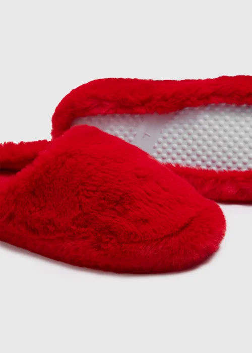 Red Faux Fur Mule Slippers - Small Image 2