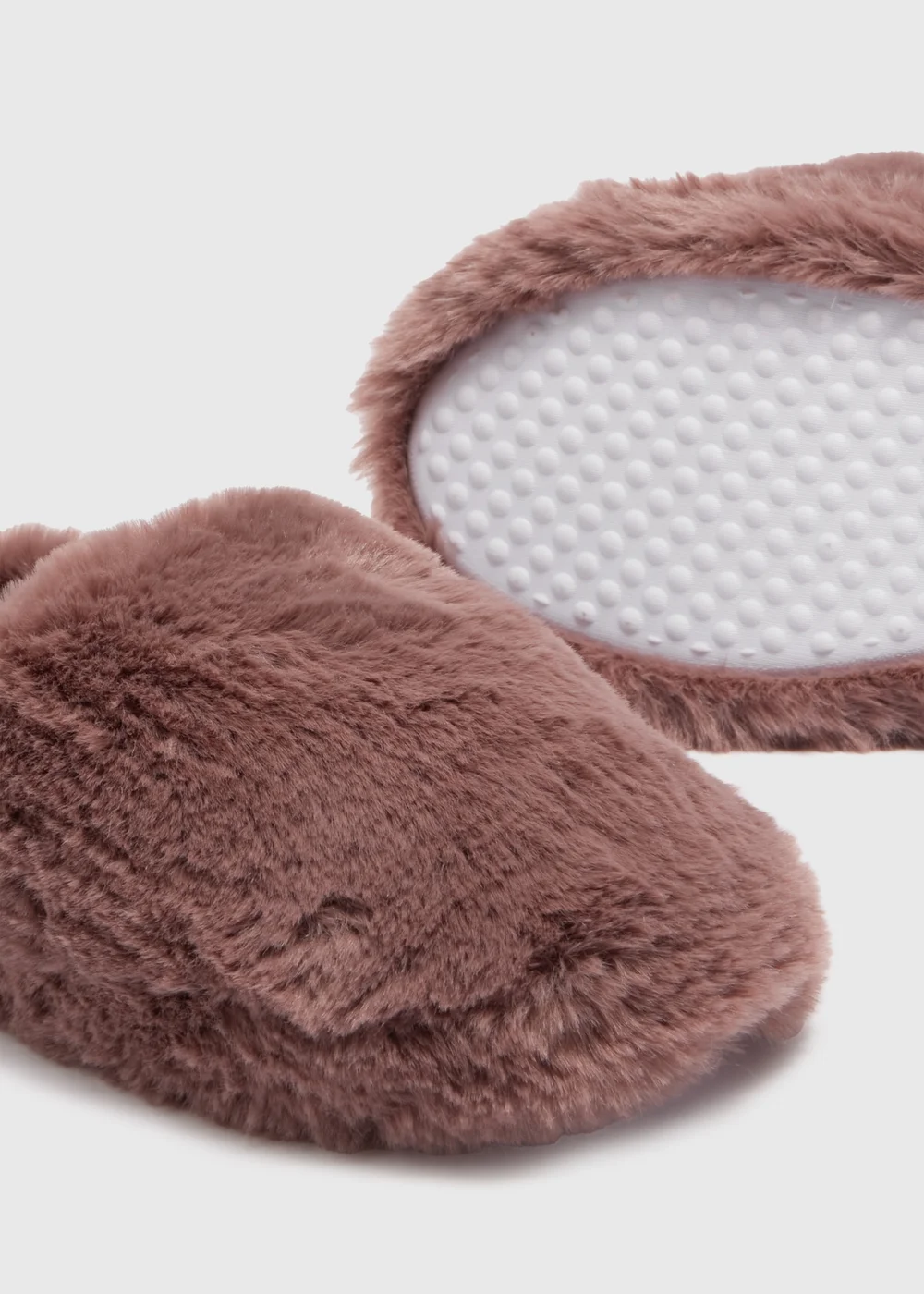 Brown Faux Fur Mule Slippers - Small Image 2