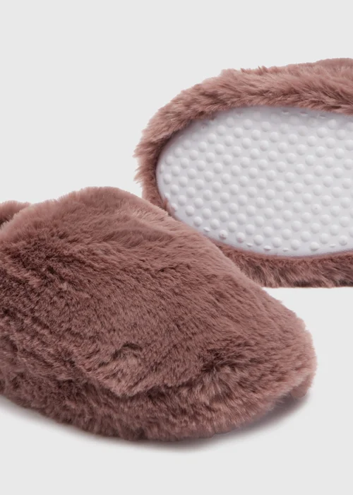 Brown Faux Fur Mule Slippers - Small Image 2