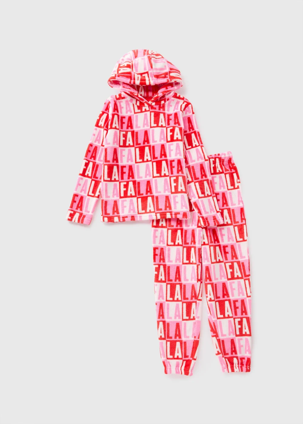 Joyful Girls Pink Fa La La La Fleece Pyjama Set (7-13yrs) - Age 10 Years Image 1