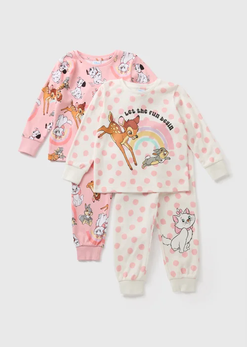 Disney Classics 2 Pack Girls Pink Pyjama Sets (1-7yrs) - 1 half year to 2 Image 1