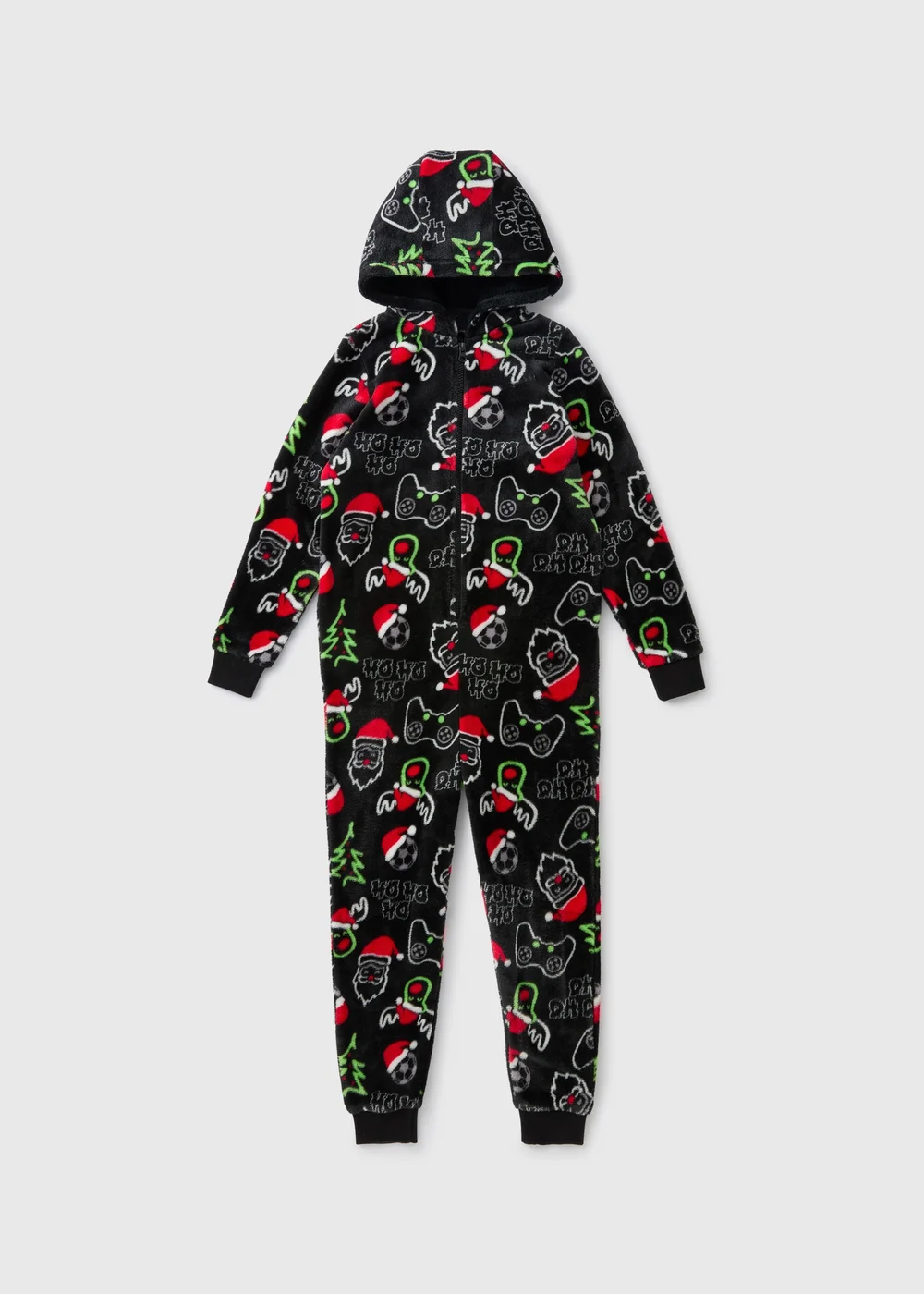 Boys Black Christmas Gaming Onesie (7-13yrs) - Age 7 Years Image 1