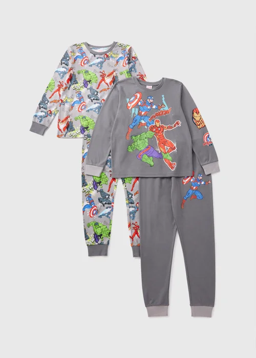 Marvel 2 Pack Kids Grey Comics Pyjama Set (4-13yrs) - Age 4 Years Image 1