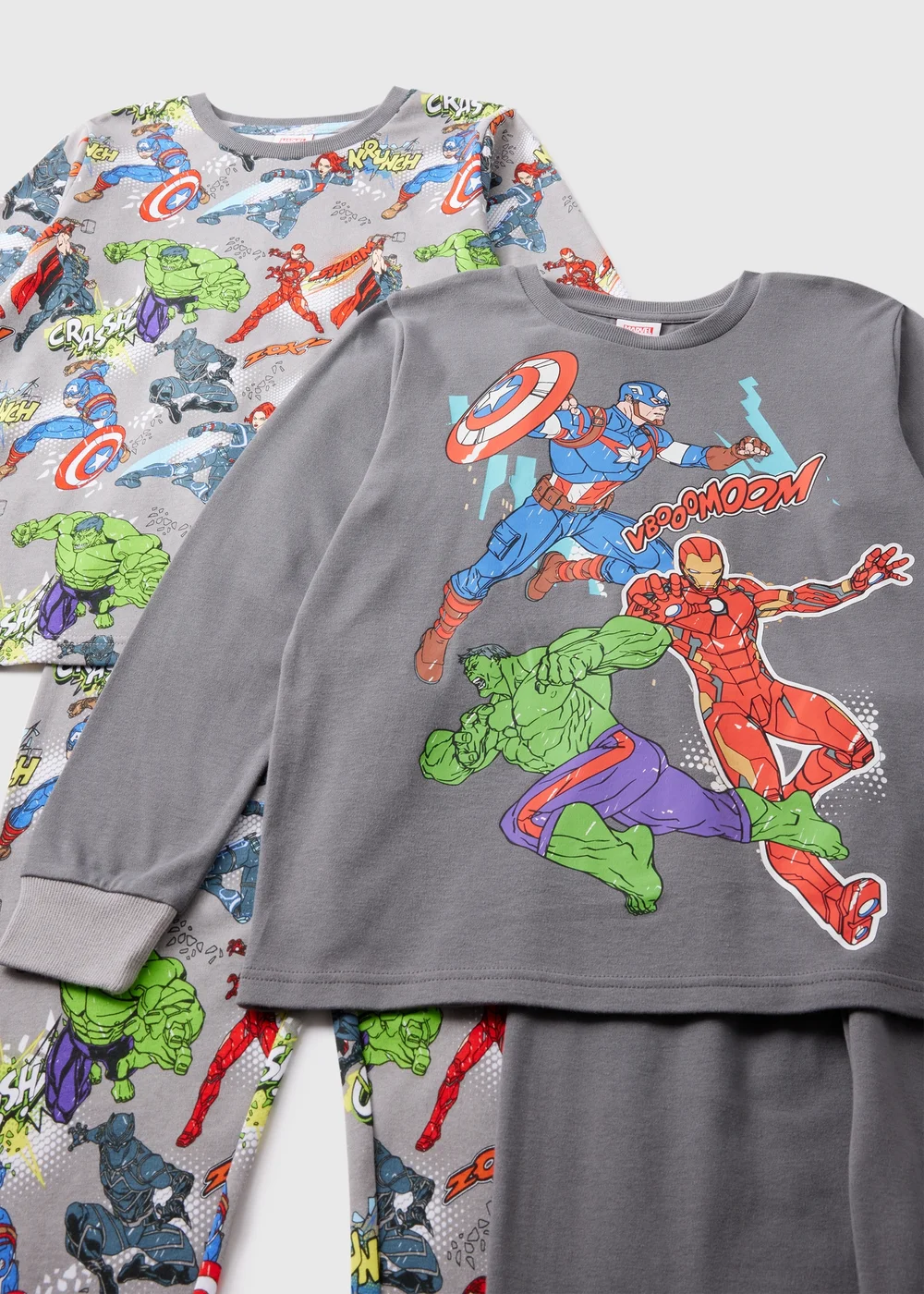 Marvel 2 Pack Kids Grey Comics Pyjama Set (4-13yrs) - Age 4 Years Image 2