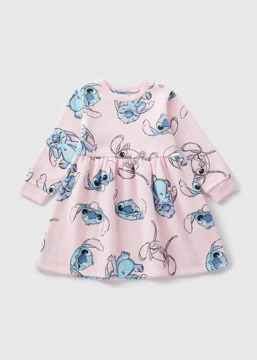 Disney Kids Pink Stitch Sweatshirt Dress (1-6yrs) - 1 half year to 2 Image 1