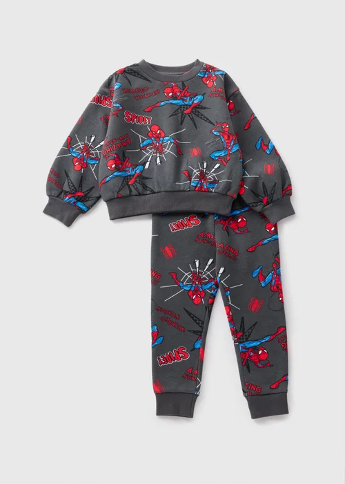 Marvel Kids Grey Spider-Man Sweatshirt & Joggers Set (1-7yrs) - 1 half year to 2 Image 1