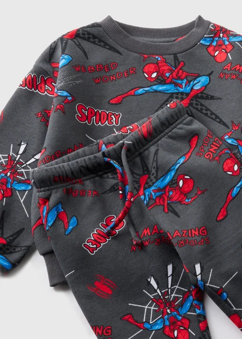 Marvel Kids Grey Spider-Man Sweatshirt & Joggers Set (1-7yrs) - 1 half year to 2 Image 2