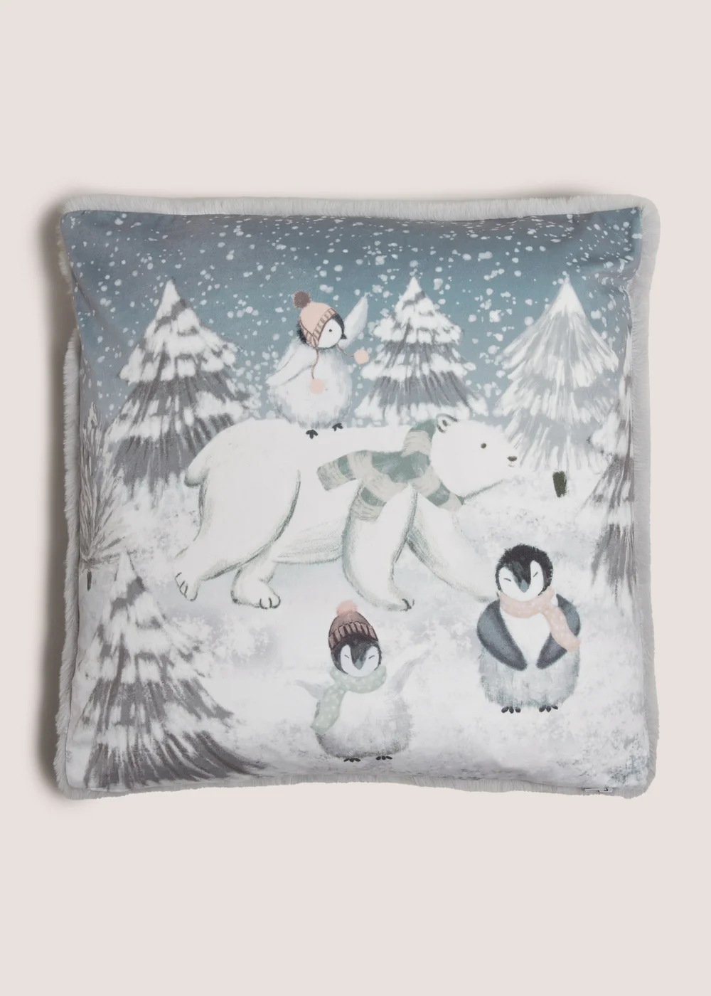 Wondrous Printed Polar Bear & Penguin Cushion Image 1