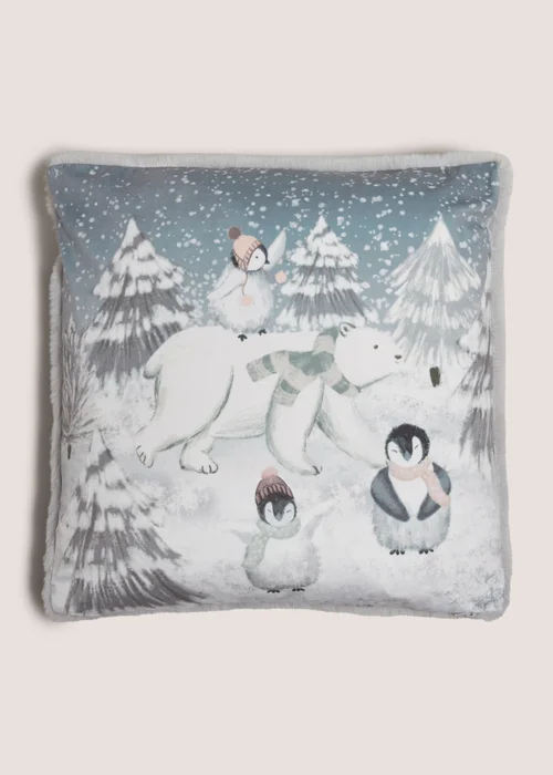 Wondrous Printed Polar Bear & Penguin Cushion Image 1