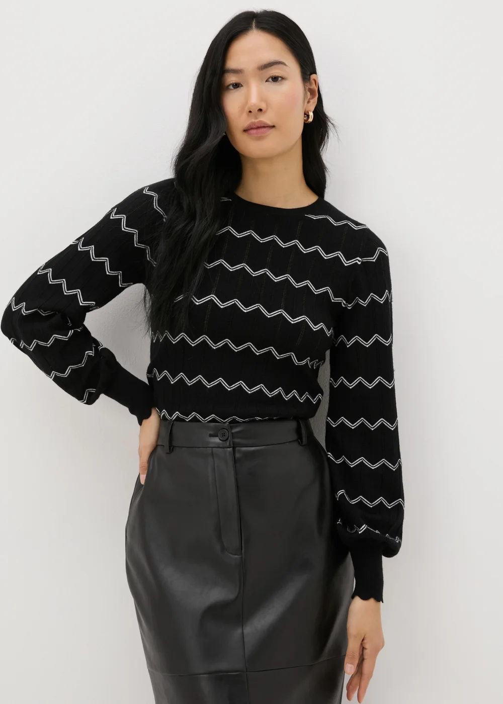 Black Pointelle Stripe Jumper - 8 Image 1