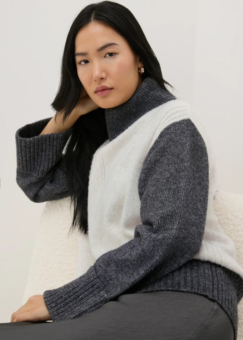 Et Vous White Colour Block Jumper - S Image 2