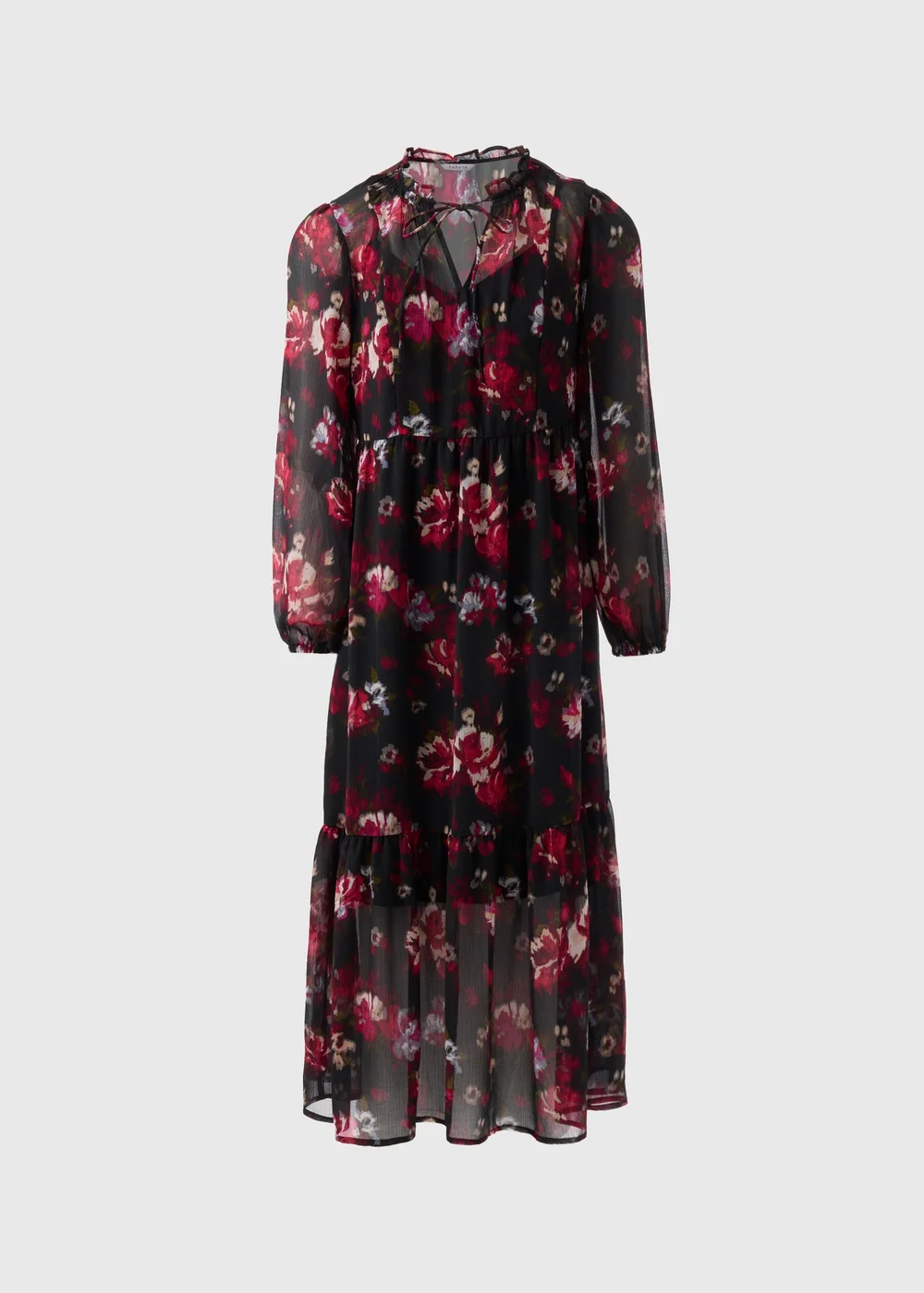 Black Floral Chiffon Midi Dress - 8 Image 4