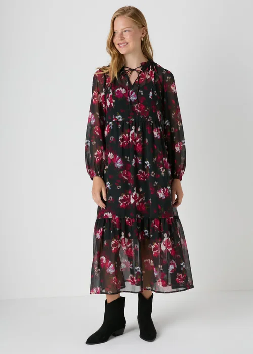 Black Floral Chiffon Midi Dress - 8 Image 3