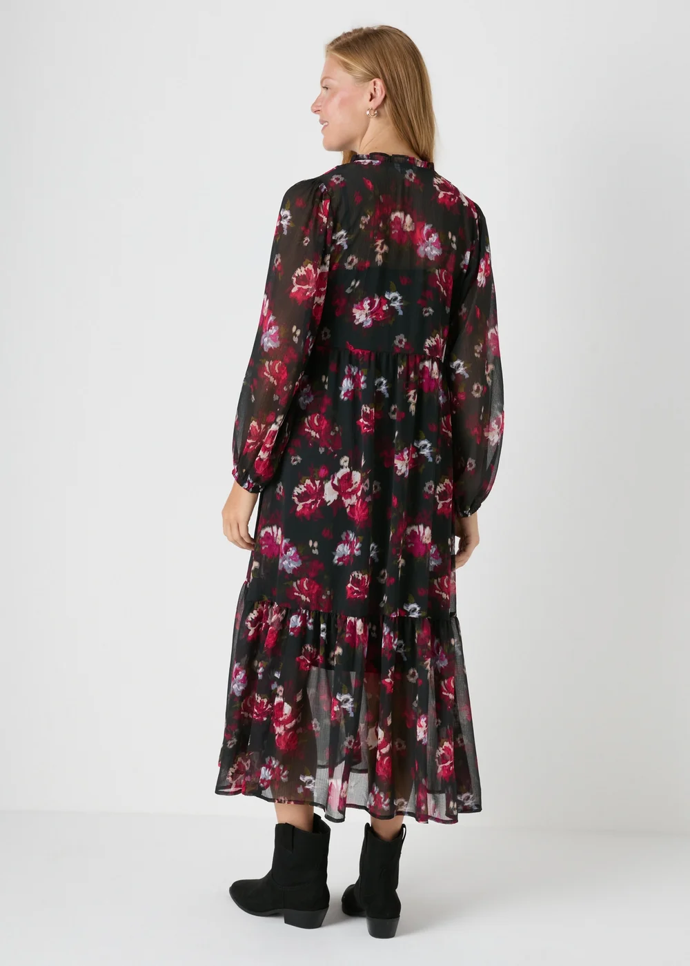 Black Floral Chiffon Midi Dress - 8 Image 2