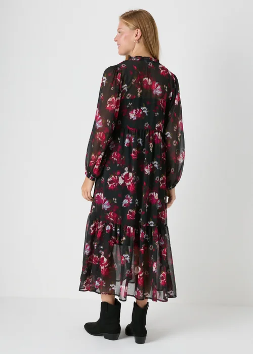 Black Floral Chiffon Midi Dress - 8 Image 2
