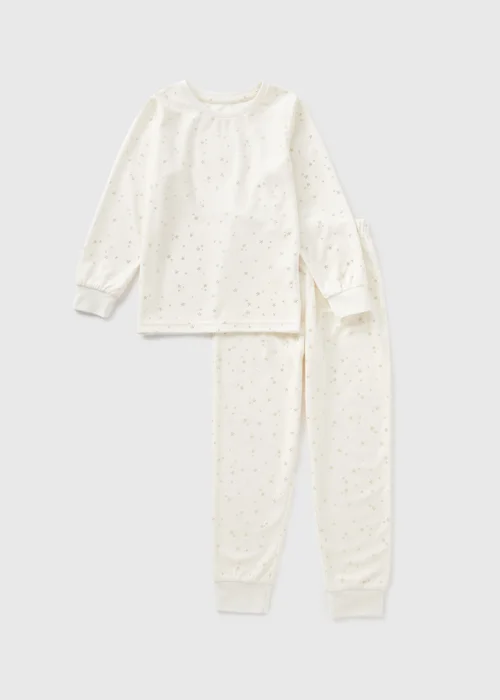 Girls Cream Foil Star Top & Bottoms Pyjama Set (7-13yrs) - Age 7 Years Image 1