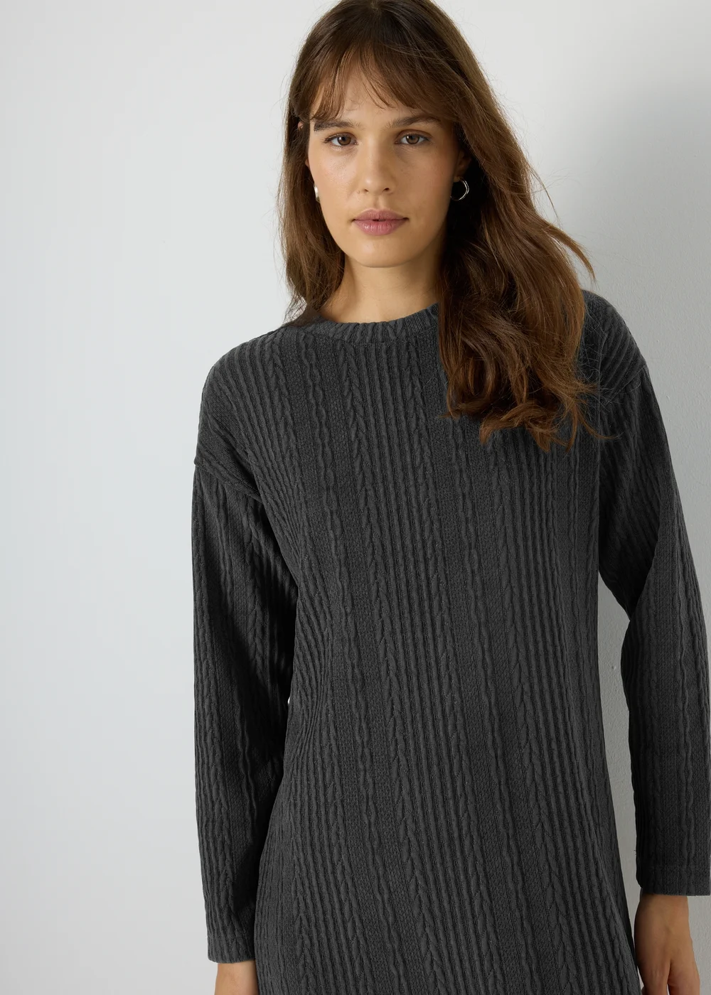 Charcoal Cable Knit Mini Dress - 8 Image 3