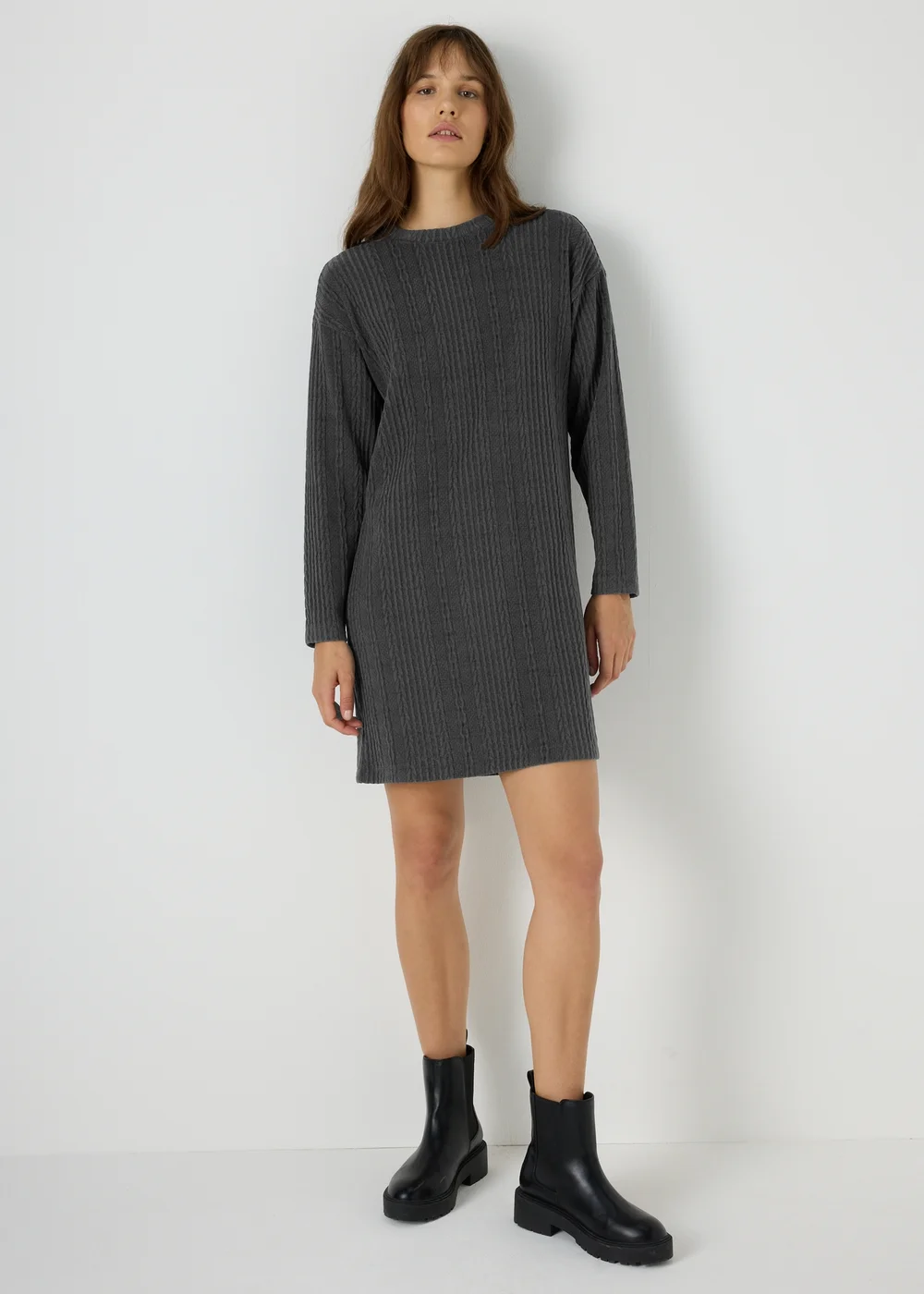 Charcoal Cable Knit Mini Dress - 8 Image 1