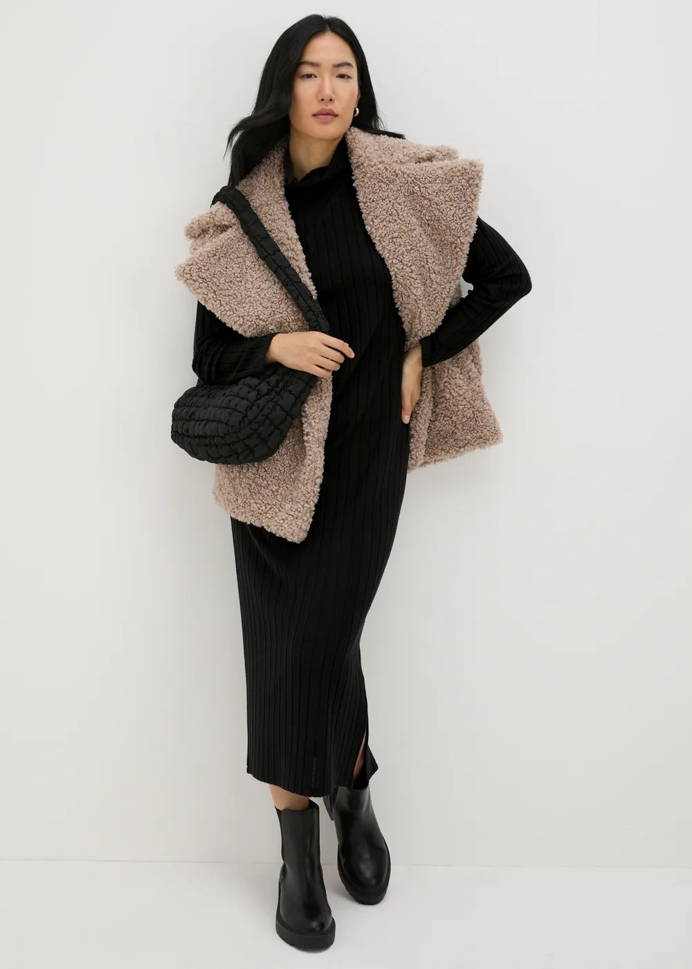 Black Ribbed Roll Neck Midi Dress - 8 Image 2