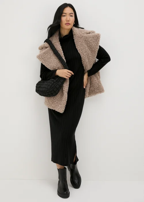 Black Ribbed Roll Neck Midi Dress - 8 Image 2