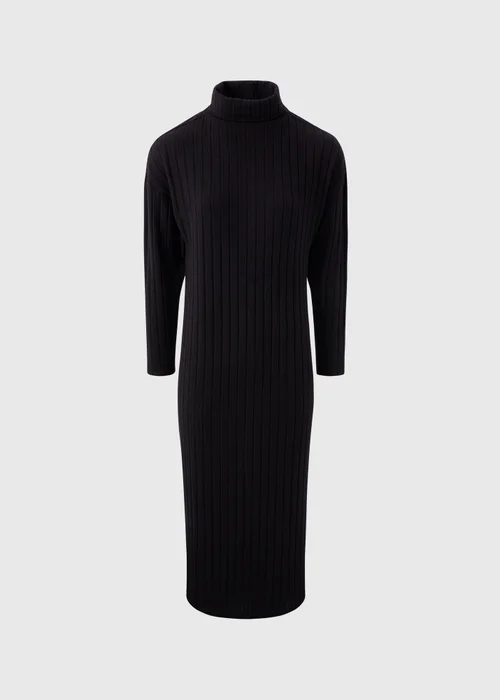 Black Ribbed Roll Neck Midi Dress - 8 Image 4