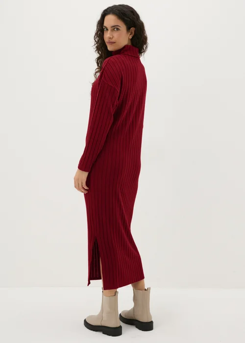Burgundy Ribbed Roll Neck Midi Dress - 8 Image 2