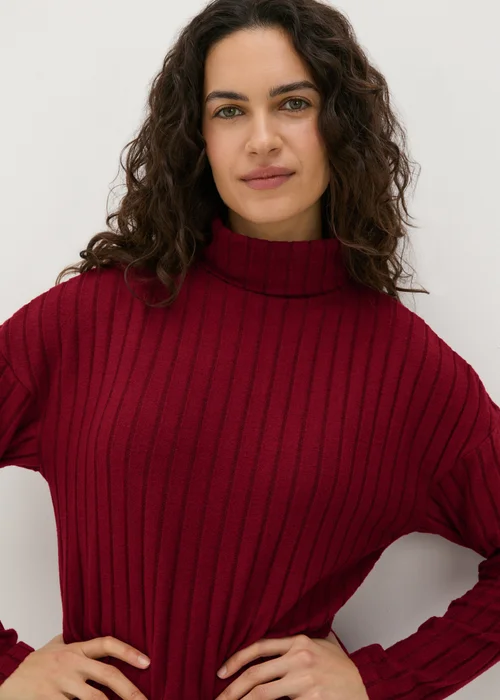 Burgundy Ribbed Roll Neck Midi Dress - 8 Image 3